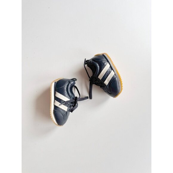 Kids' BABY GAP Navy Blue Leather White Striped Sneakers, Size 5 - Picture 2 of 12